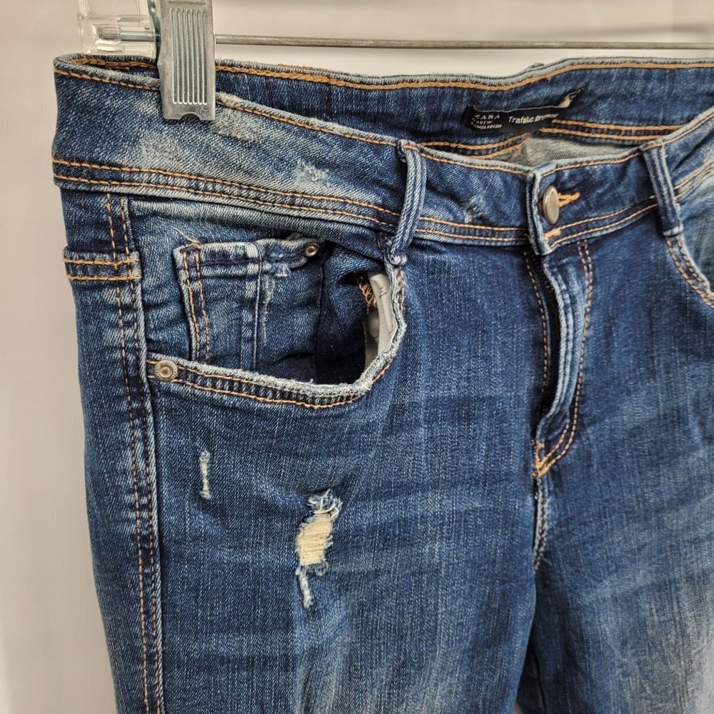Zara trafaluc Womens size 8 blue skinny jeans distressed medium Wash - Picture 2 of 7
